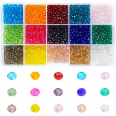 Suhome 3000pcs 15 Color 4mm Briolette Crystal Glass Beads, Faceted Rondelle Shape Crystal Beads Assortments Supplies with 15 Compartments Beads Container for Jewelry Making