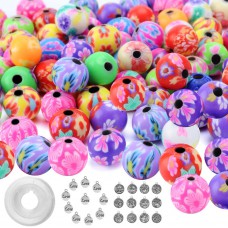 Suhome 200pcs 8mm Assorted Handmade Colorful Pattern Round Beads, Polymer Clay Spacer Loose Beads with 12 Constellation Alloy Pendants, 10pcs LOVE Alloy Pendants and Crystal String for Jewelry Making